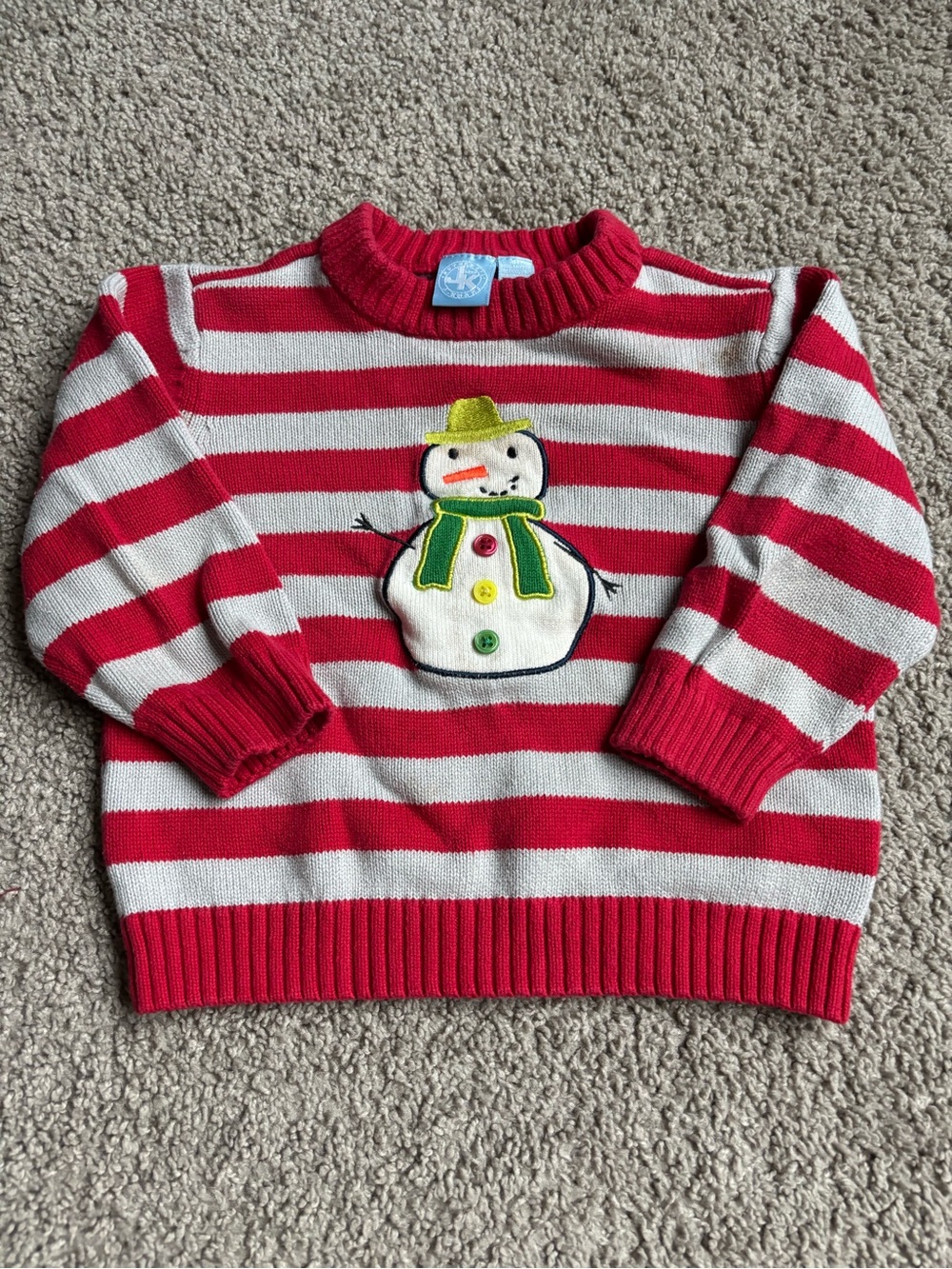 J. Khaki Red and White Striped Snowman Sweater 2T